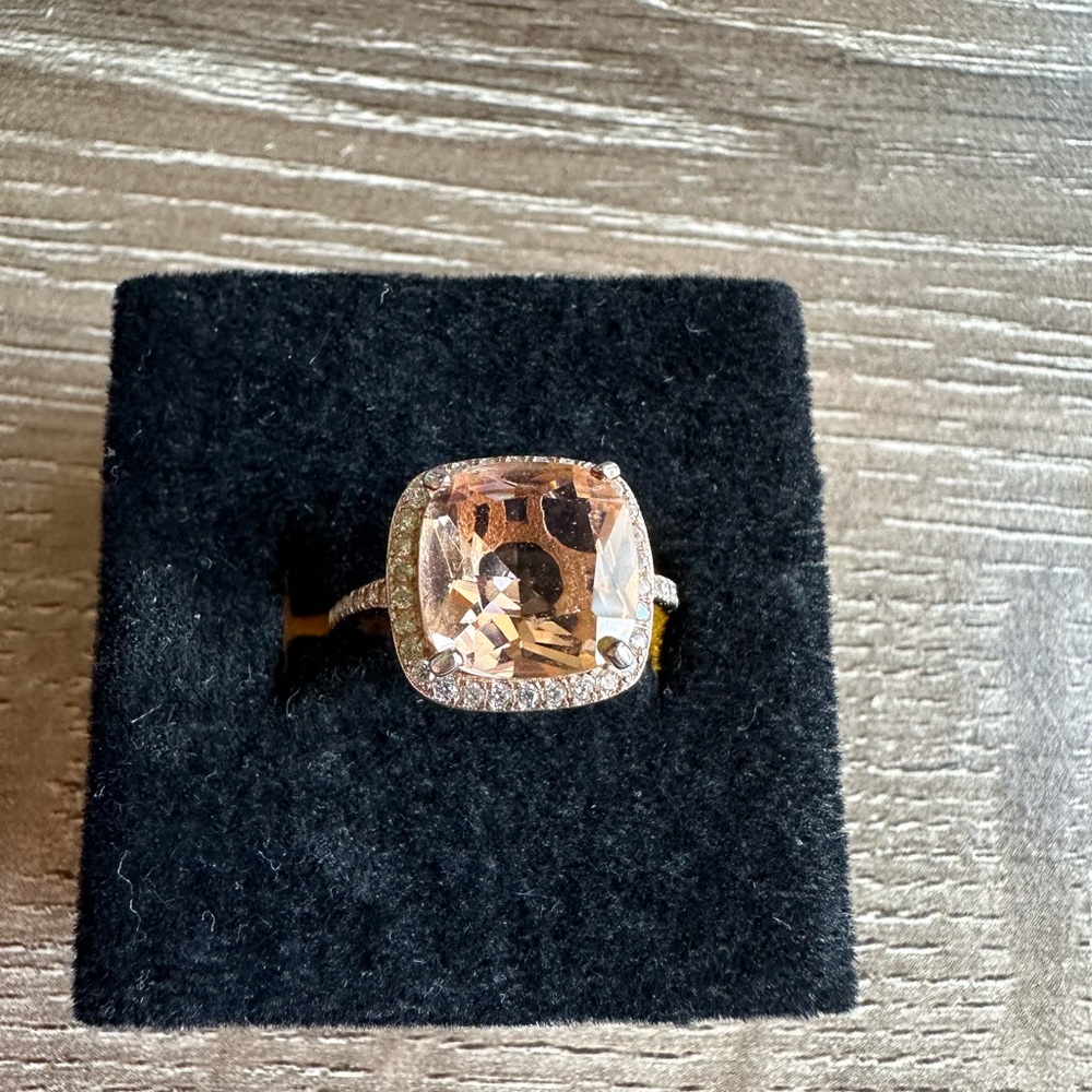 Morganite Rose Gold Halo Engagement Ring Size 5 Stamp FNZ 925 CN Large Peach Gem
